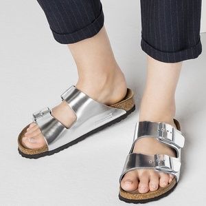arizona metallic silver birkenstock